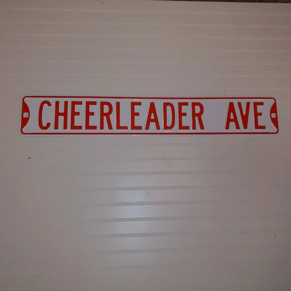 CHEERLEADER Orange & White Metal Street Sign NEW